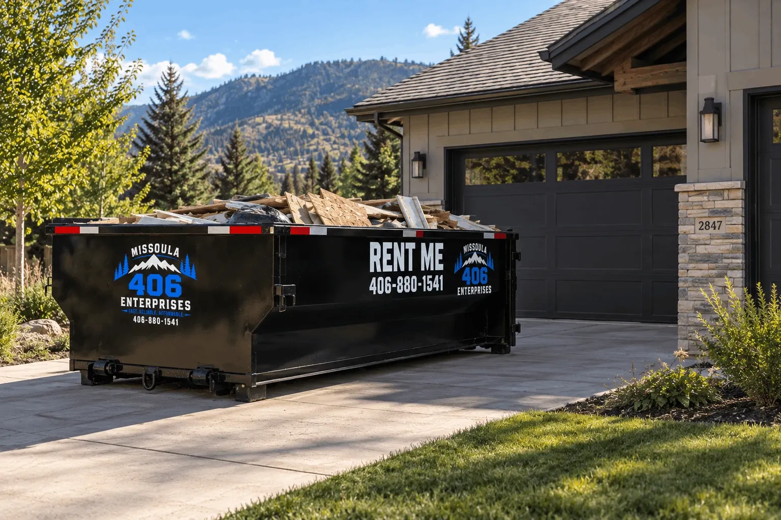 Rolloff delivered to a residential driveway